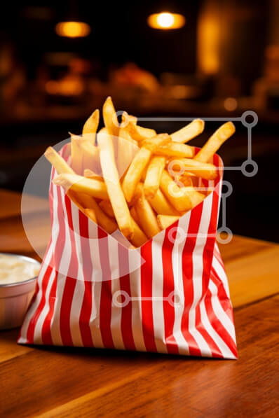 Σετ των 2 Intra Συλλεκτικό Ξύλινο Παζλ Plywood  4mm - Σερβίρισμα τηγανιτές πατάτες σε ριγέ κύπελλο Σε Ξύλινο Κουτί - Διαστάσεις: 10x10 cm – 25 κομμάτια