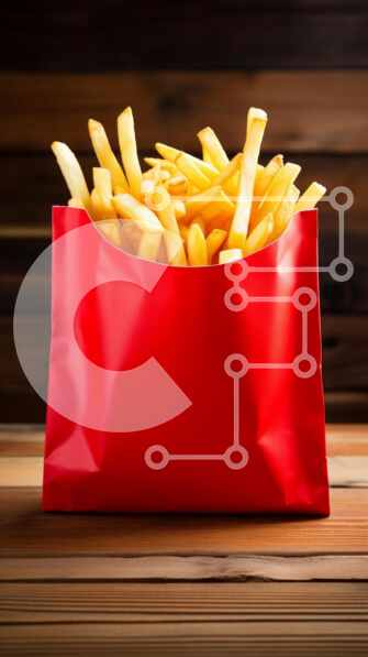 Intra Συλλεκτικό Ξύλινο Παζλ Plywood  4mm - Κόκκινη χάρτινη τσάντα με τηγανιτές πατάτες Σε Ξύλινο Κουτί - Διαστάσεις: 10x10 cm – 25 κομμάτια