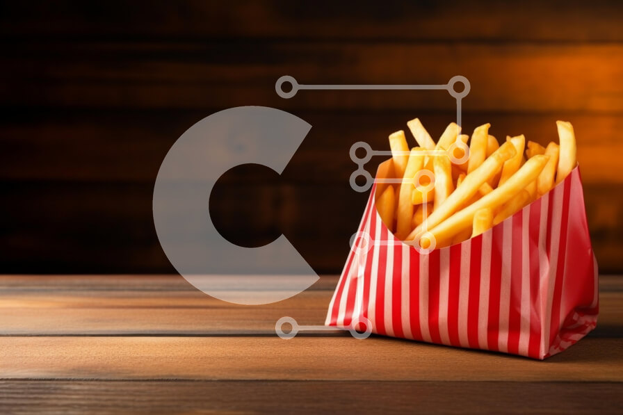 Σετ των 2 Intra Συλλεκτικό Ξύλινο Παζλ Plywood  4mm - Πατάτες τηγανιτές σε κόκκινο και λευκό ριγέ δοχείο Σε Ξύλινο Κουτί - Διαστάσεις: 10x10 cm – 25 κομμάτια