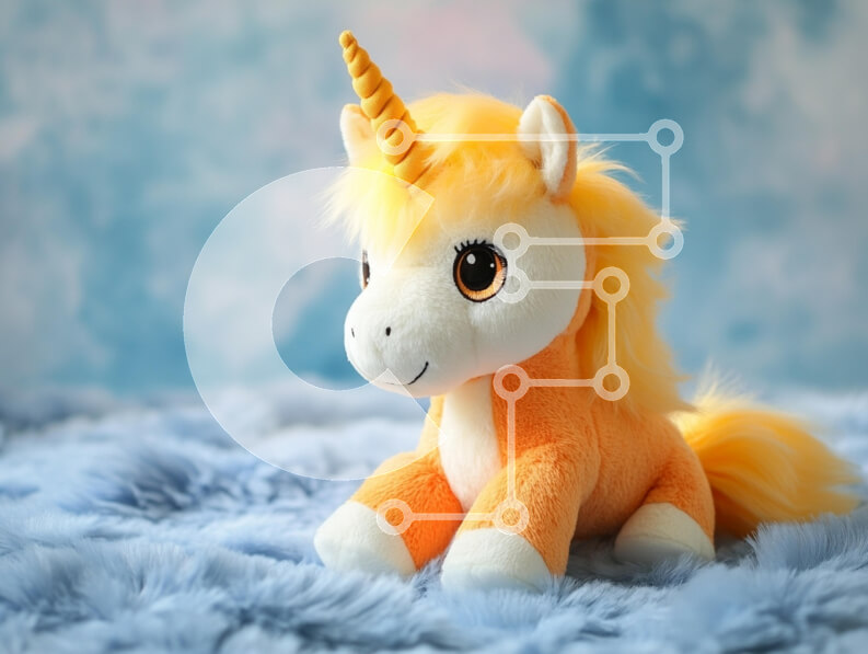 Intra Συλλεκτικό Ξύλινο Παζλ Plywood  4mm - Πορτοκαλί βελούδινο παιχνίδι μονόκερου σε μπλε φόντο Σε Ξύλινο Κουτί - Διαστάσεις: 10x10 cm – 25 κομμάτια