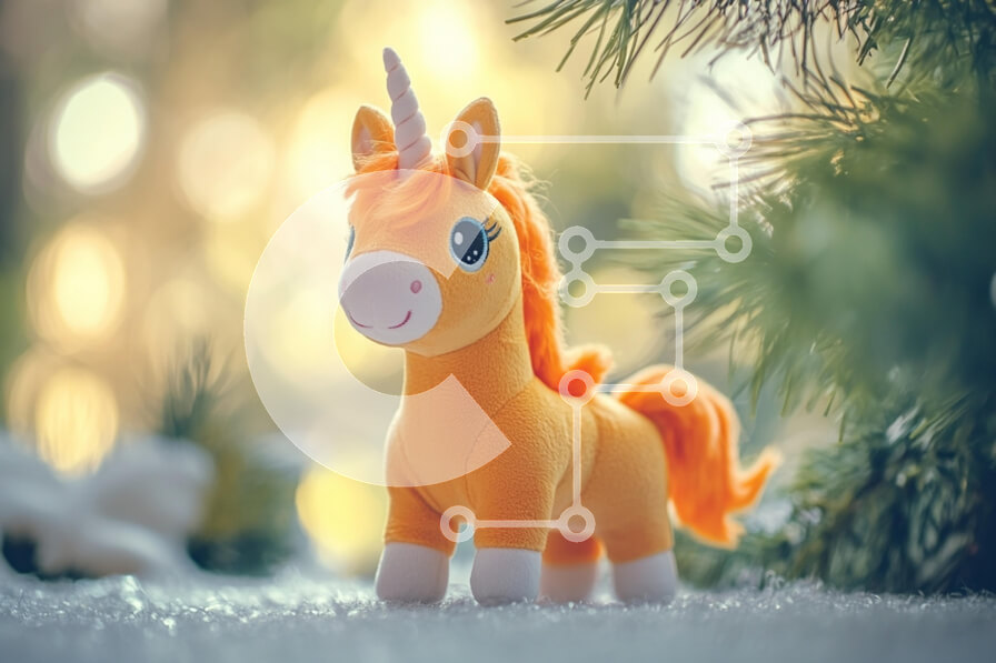 Intra Συλλεκτικό Ξύλινο Παζλ Plywood  4mm - Λούτρινο παιχνίδι μονόκερος σε χνουδωτή επιφάνεια με φόντο Bokeh Σε Ξύλινο Κουτί - Διαστάσεις: 10x10 cm – 25 κομμάτια