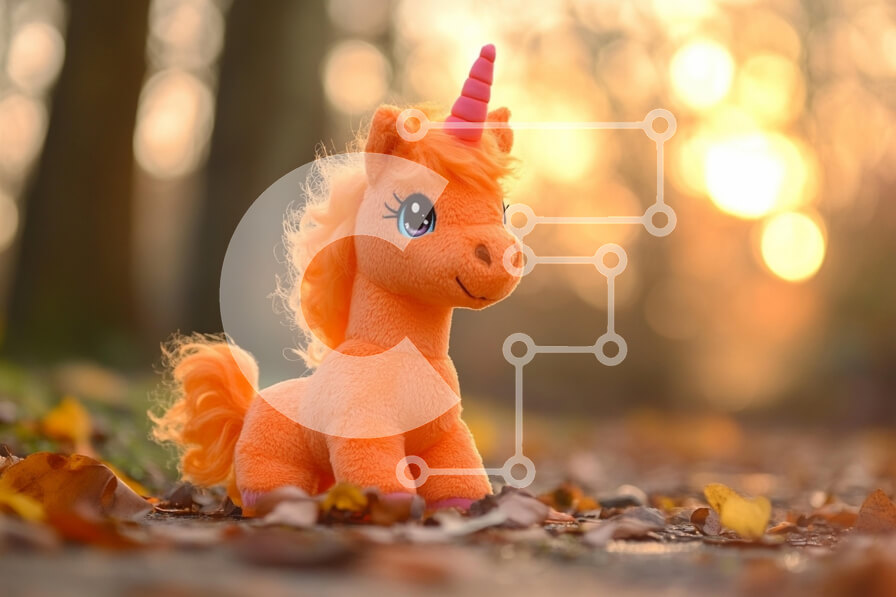 Intra Συλλεκτικό Ξύλινο Παζλ Plywood  4mm - Λούτρινο παιχνίδι Μονόκερος σε φθινοπωρινό σκηνικό Σε Ξύλινο Κουτί - Διαστάσεις: 10x10 cm – 25 κομμάτια