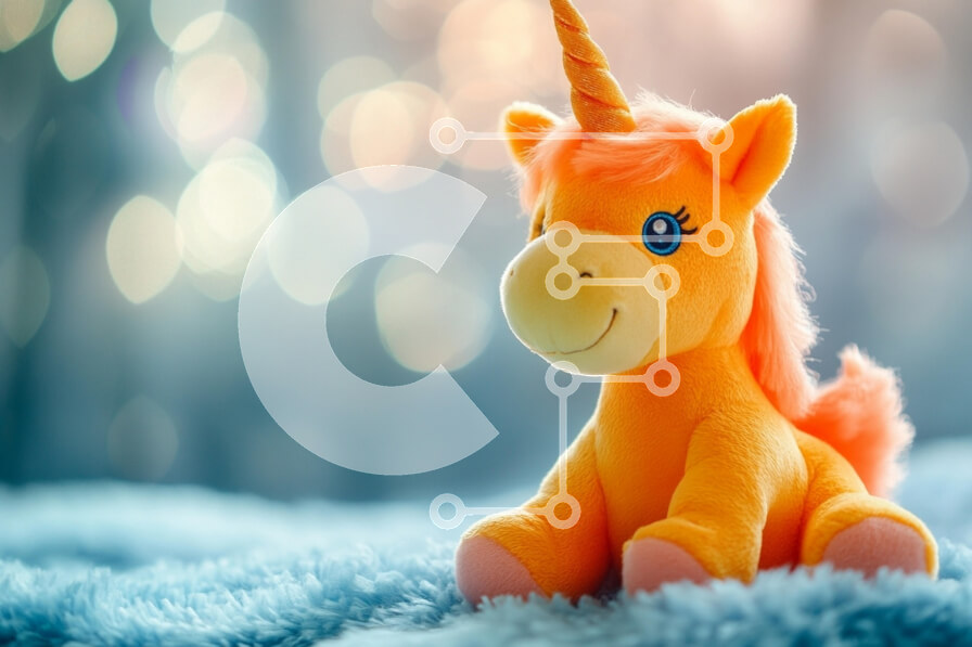 Intra Συλλεκτικό Ξύλινο Παζλ Plywood  4mm - Πολύχρωμο βελούδινο παιχνίδι μονόκερος σε μπλε επιφάνεια Σε Ξύλινο Κουτί - Διαστάσεις: 10x10 cm – 25 κομμάτια