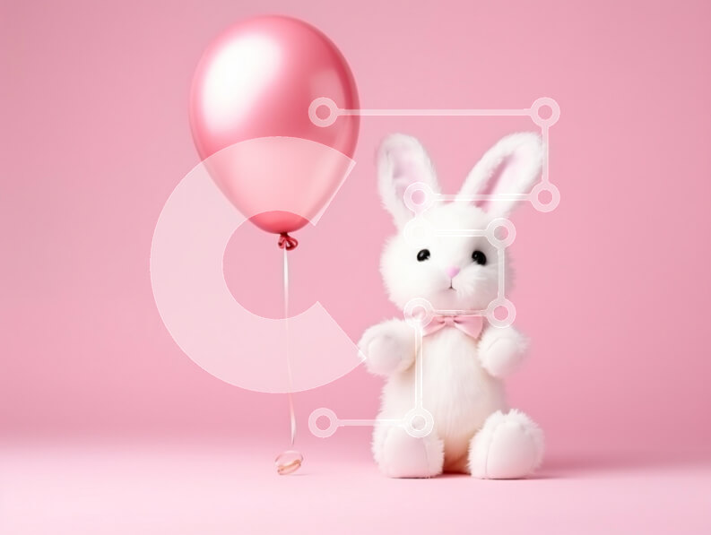 Intra Συλλεκτικό Ξύλινο Παζλ Plywood  4mm - Χαριτωμένο βελούδινο λαγουδάκι με ροζ μπαλόνι Σε Ξύλινο Κουτί - Διαστάσεις Puzzle: 10x10 cm – 25 κομμάτια