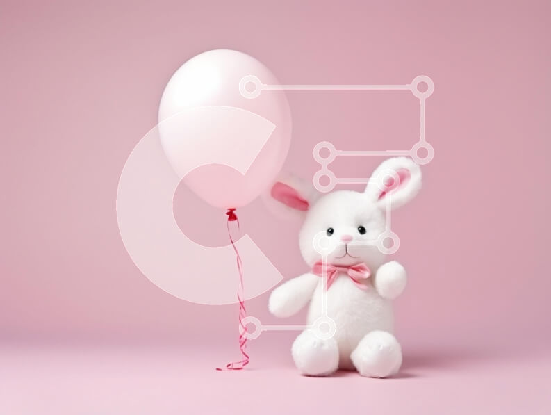 Intra Συλλεκτικό Ξύλινο Παζλ Plywood  4mm - Χαριτωμένο λαγουδάκι με μπαλόνι σε ροζ φόντο Σε Ξύλινο Κουτί - Διαστάσεις: 10x10 cm – 25 κομμάτια