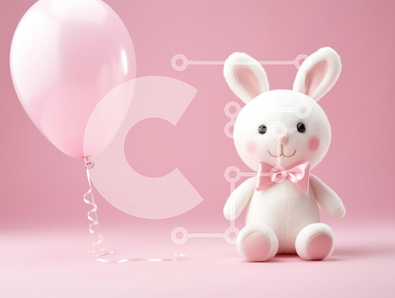 Intra Συλλεκτικό Ξύλινο Παζλ Plywood  4mm - Χαριτωμένο παιχνίδι κουνελιών με ροζ μπαλόνι Σε Ξύλινο Κουτί - Διαστάσεις Puzzle: 10x10 cm – 25 κομμάτια