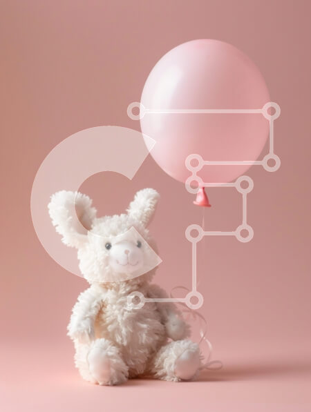 Intra Συλλεκτικό Ξύλινο Παζλ Plywood  4mm - Χαριτωμένο λευκό γεμιστό κουνελάκι με ροζ μπαλόνι Σε Ξύλινο Κουτί - Διαστάσεις Puzzle: 10x10 cm – 25 κομμάτια