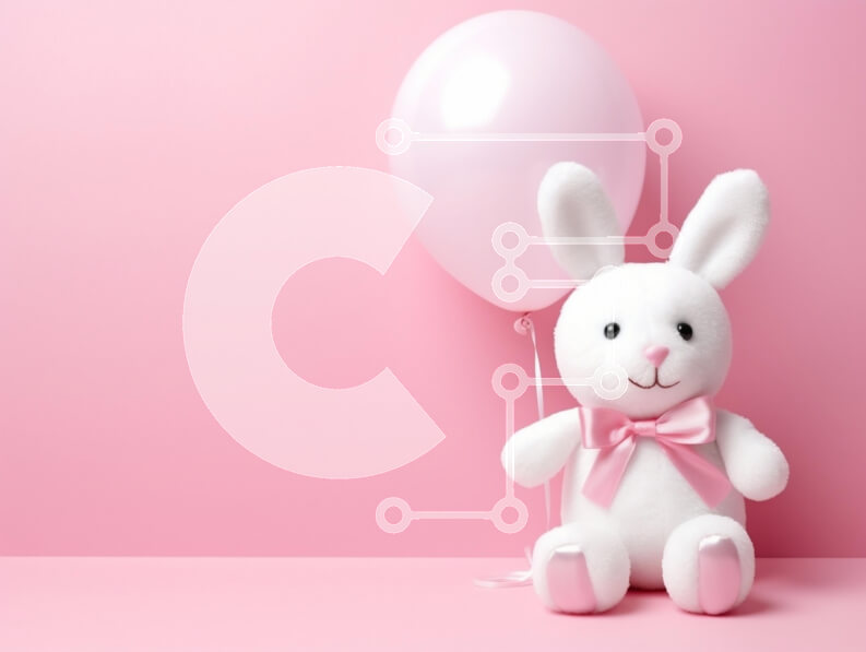 Intra Συλλεκτικό Ξύλινο Παζλ Plywood  4mm - Χαδιάρικο κουνέλι με μπαλόνι σε ροζ φόντο Σε Ξύλινο Κουτί - Διαστάσεις Puzzle: 10x10 cm – 25 κομμάτια