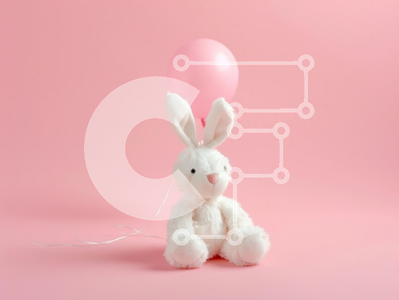 Intra Συλλεκτικό Ξύλινο Παζλ Plywood  4mm - Χαριτωμένο λευκό γεμιστό κουνέλι με ροζ μπαλόνι Σε Ξύλινο Κουτί - Διαστάσεις Puzzle: 10x10 cm – 25 κομμάτια