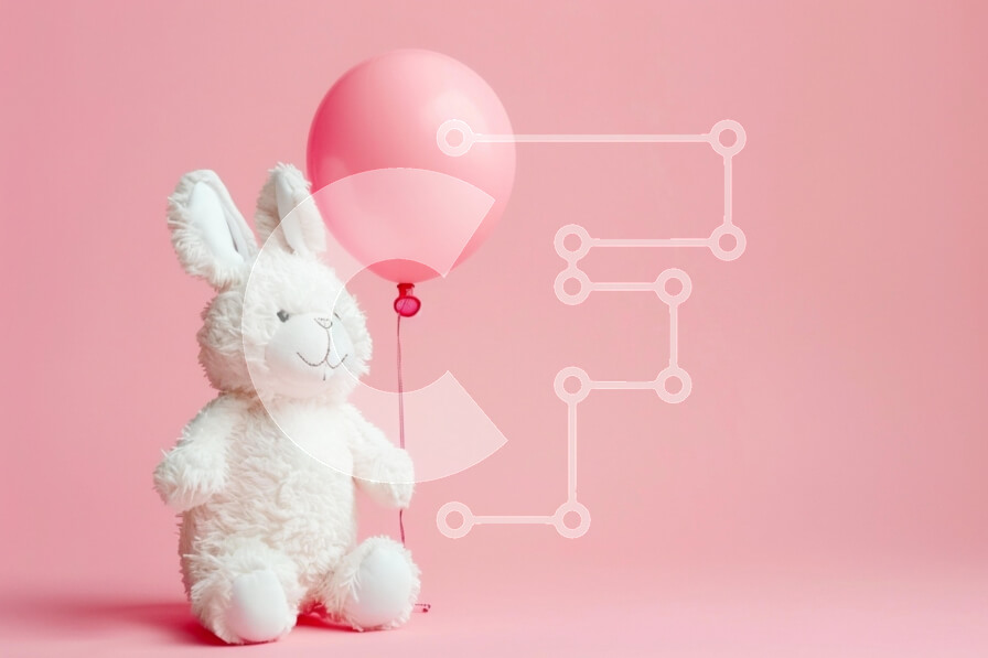 Intra Συλλεκτικό Ξύλινο Παζλ Plywood  4mm - Χαριτωμένο λευκό λαγουδάκι με ροζ μπαλόνι Σε Ξύλινο Κουτί - Διαστάσεις Puzzle: 10x10 cm – 25 κομμάτια