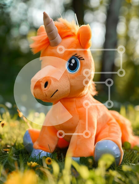 Intra Συλλεκτικό Ξύλινο Παζλ Plywood  4mm - Πορτοκαλί βελούδινο παιχνίδι μονόκερος στη φύση Σε Ξύλινο Κουτί - Διαστάσεις: 10x10 cm – 25 κομμάτια