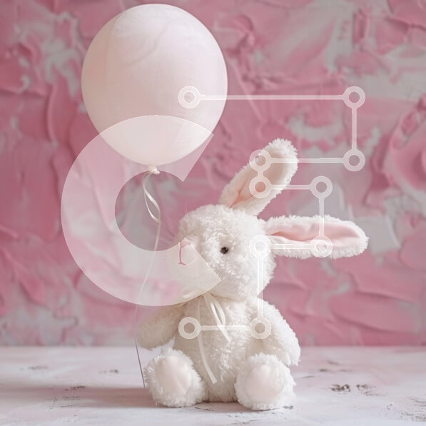 Intra Συλλεκτικό Ξύλινο Παζλ Plywood  4mm - Χαριτωμένο λευκό κουνέλι με ροζ μπαλόνι Σε Ξύλινο Κουτί - Διαστάσεις Puzzle: 10x10 cm – 25 κομμάτια