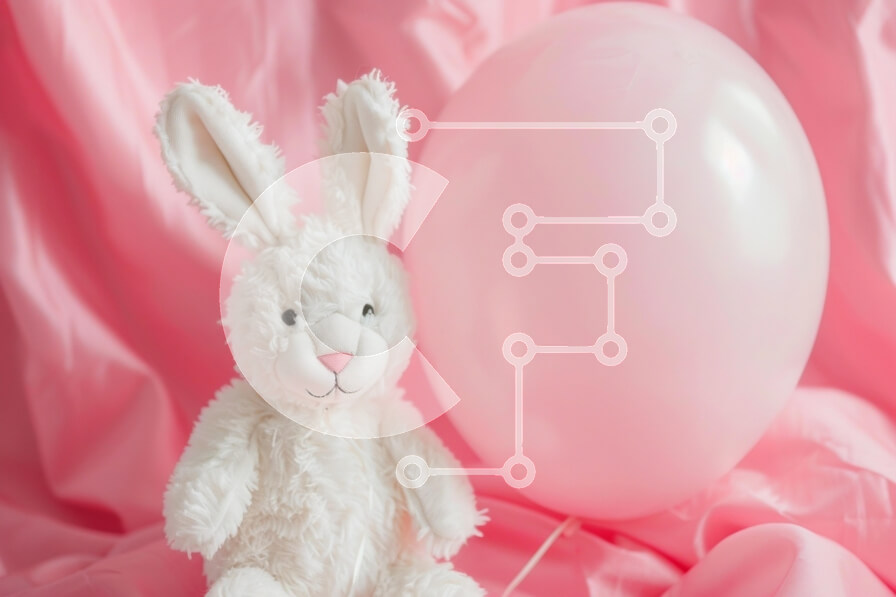 Intra Συλλεκτικό Ξύλινο Παζλ Plywood  4mm - Χαριτωμένο λευκό βελούδινο κουνελάκι με ροζ μπαλόνι Σε Ξύλινο Κουτί - Διαστάσεις Puzzle: 10x10 cm – 25 κομμάτια