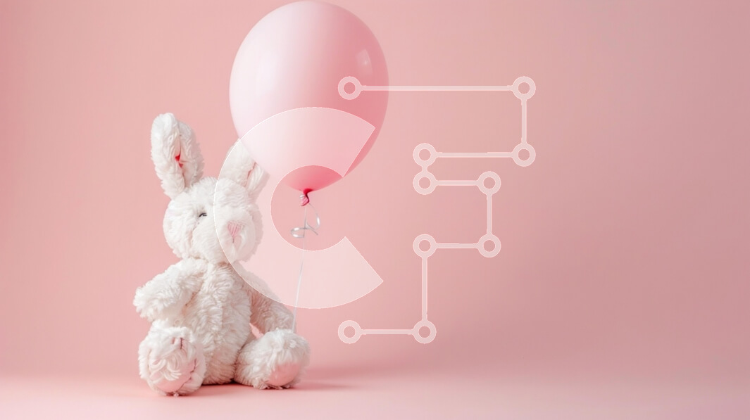 Intra Συλλεκτικό Ξύλινο Παζλ Plywood  4mm - Λούτρινο κουνέλι με μπαλόνι σε ροζ φόντο Σε Ξύλινο Κουτί - Διαστάσεις Puzzle: 10x10 cm – 25 κομμάτια