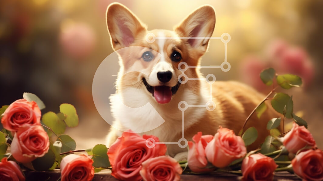 Σετ των 2 Intra Συλλεκτικό Ξύλινο Παζλ Plywood  4mm - Σκύλος Corgi που περιβάλλεται από τριαντάφυλλα Σε Ξύλινο Κουτί - Διαστάσεις: 10x10 cm – 25 κομμάτια