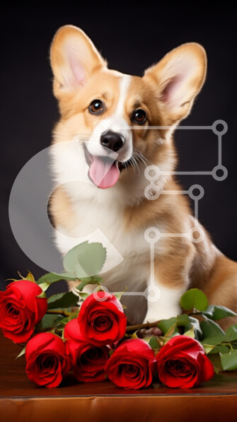 Σετ των 2 Intra Συλλεκτικό Ξύλινο Παζλ Plywood  4mm - Happy Corgi με κόκκινα τριαντάφυλλα Σε Ξύλινο Κουτί - Διαστάσεις: 10x10 cm – 25 κομμάτια