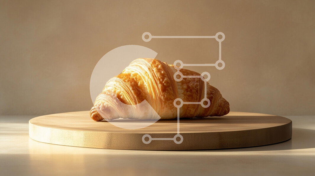 Σετ των 2 Intra Συλλεκτικό Ξύλινο Παζλ Plywood  4mm - Φρεσκοψημένο κρουασάν σε ξύλινη επιφάνεια Σε Ξύλινο Κουτί - Διαστάσεις: 10x10 cm – 25 κομμάτια