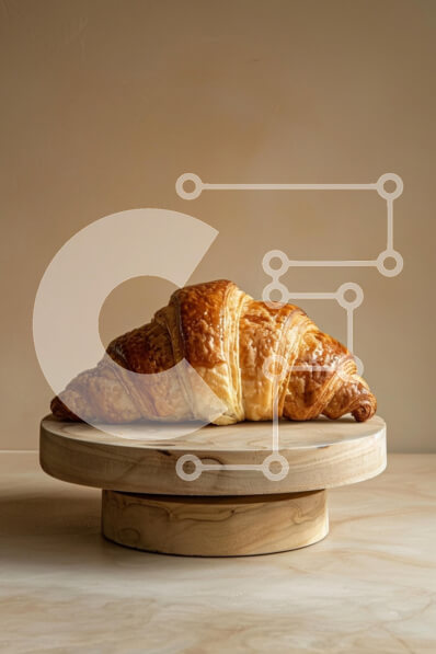 Σετ των 2 Intra Συλλεκτικό Ξύλινο Παζλ Plywood  4mm - Φρεσκοψημένο κρουασάν σε ξύλινο βάθρο Σε Ξύλινο Κουτί - Διαστάσεις: 10x10 cm – 25 κομμάτια