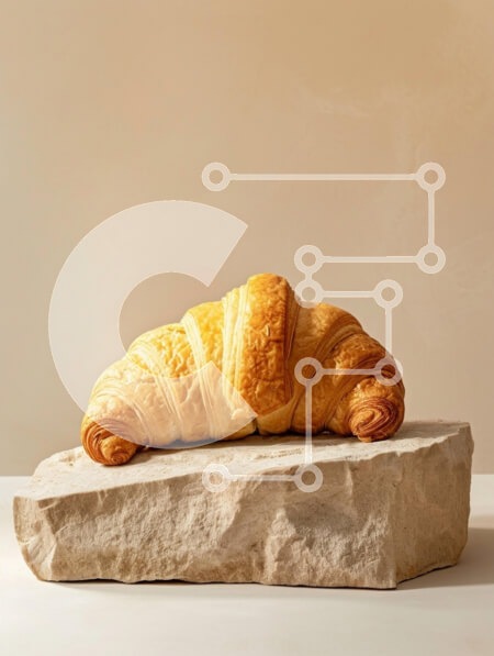 Σετ των 2 Intra Συλλεκτικό Ξύλινο Παζλ Plywood  4mm - Φρέσκο ​​κρουασάν σε πέτρινη επιφάνεια Σε Ξύλινο Κουτί - Διαστάσεις: 10x10 cm – 25 κομμάτια