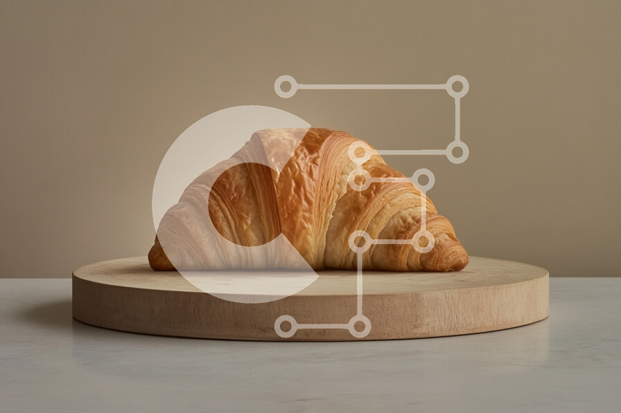 Σετ των 2 Intra Συλλεκτικό Ξύλινο Παζλ Plywood  4mm - Φρεσκοψημένο κρουασάν σε ξύλινο πιάτο Σε Ξύλινο Κουτί - Διαστάσεις: 10x10 cm – 25 κομμάτια