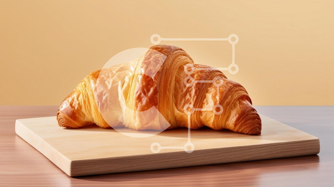 Σετ των 2 Intra Συλλεκτικό Ξύλινο Παζλ Plywood  4mm - Φρεσκοψημένο κρουασάν σε ξύλινη σανίδα κοπής Σε Ξύλινο Κουτί - Διαστάσεις: 10x10 cm – 25 κομμάτια