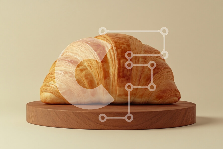 Σετ των 2 Intra Συλλεκτικό Ξύλινο Παζλ Plywood  4mm - Φρεσκοψημένο κρουασάν σε ξύλινη πιατέλα Σε Ξύλινο Κουτί - Διαστάσεις: 10x10 cm – 25 κομμάτια