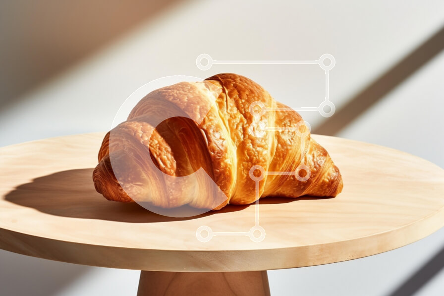 Σετ των 2 Intra Συλλεκτικό Ξύλινο Παζλ Plywood  4mm - Φρεσκοψημένο κρουασάν σε ξύλινο τραπέζι Σε Ξύλινο Κουτί - Διαστάσεις: 10x10 cm – 25 κομμάτια