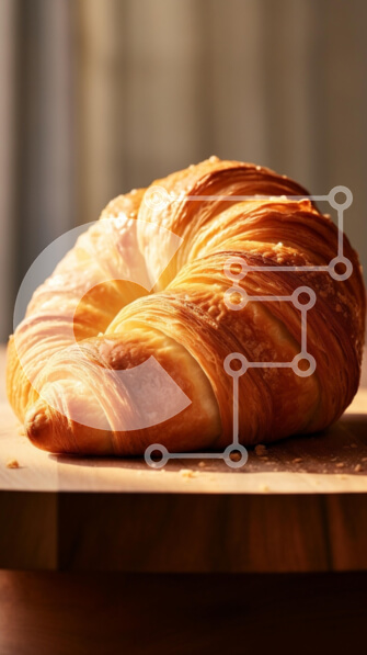 Intra Συλλεκτικό Ξύλινο Παζλ Plywood  4mm - Φρέσκο ​​κρουασάν σε ξύλινη επιφάνεια Σε Ξύλινο Κουτί - Διαστάσεις: 10x10 cm – 25 κομμάτια