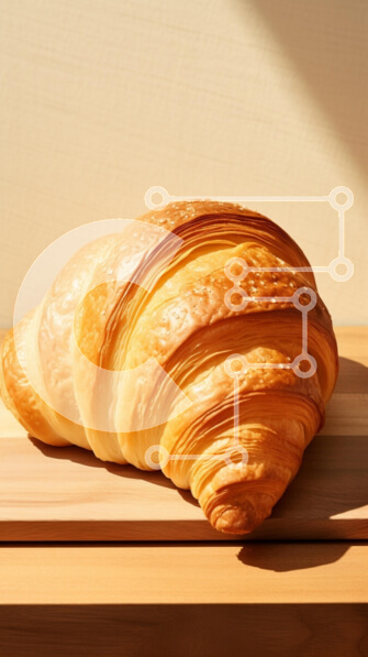 Intra Συλλεκτικό Ξύλινο Παζλ Plywood  4mm - Φρεσκοψημένο κρουασάν σε ξύλινη επιφάνεια Σε Ξύλινο Κουτί - Διαστάσεις: 10x10 cm – 25 κομμάτια