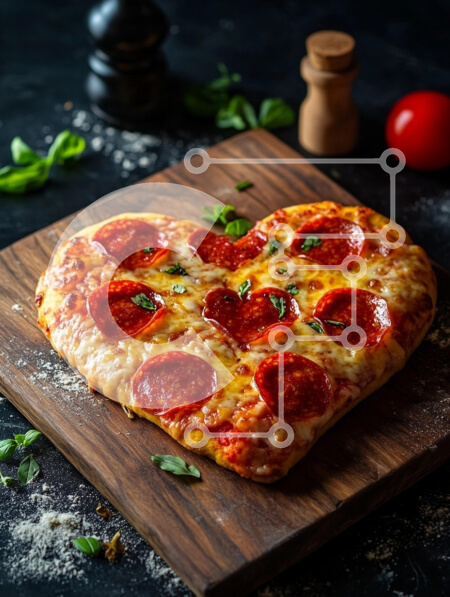 Σετ των 2 Intra Συλλεκτικό Ξύλινο Παζλ Plywood  4mm - Πίτσα Pepperoni σε σχήμα καρδιάς σε ξύλινη σανίδα κοπής Σε Ξύλινο Κουτί - Διαστάσεις: 10x10 cm – 25 κομμάτια