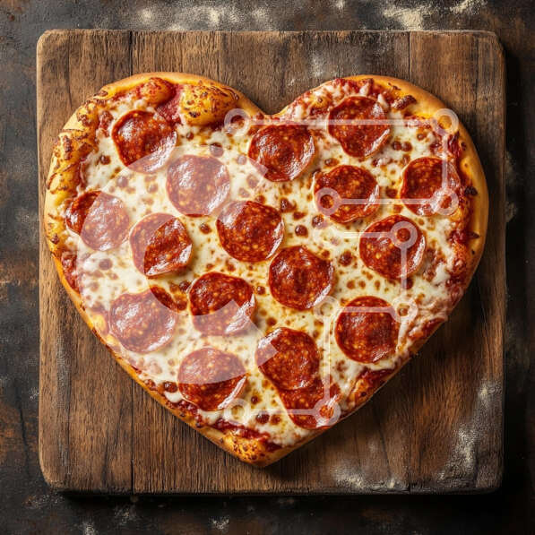 Σετ των 2 Intra Συλλεκτικό Ξύλινο Παζλ Plywood  4mm - Πίτσα Pepperoni σε σχήμα καρδιάς σε ξύλινη σανίδα κοπής Σε Ξύλινο Κουτί - Διαστάσεις: 10x10 cm – 25 κομμάτια