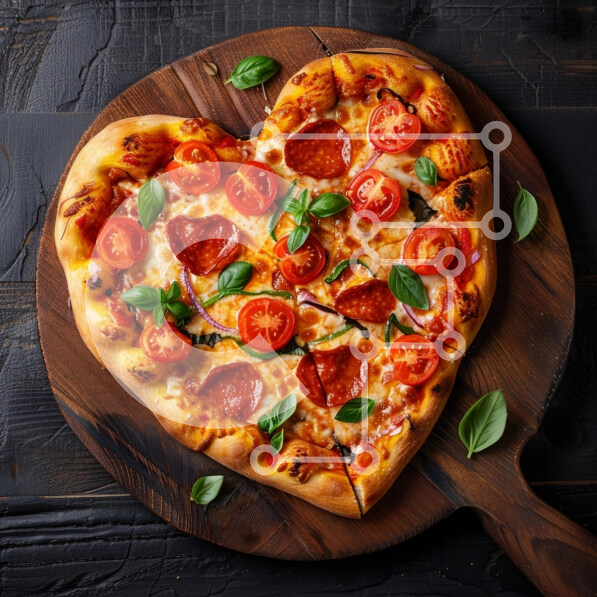 Σετ των 2 Intra Συλλεκτικό Ξύλινο Παζλ Plywood  4mm - Πίτσα σε σχήμα καρδιάς με βασιλικό και ντομάτες Σε Ξύλινο Κουτί - Διαστάσεις: 10x10 cm – 25 κομμάτια