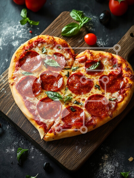 Σετ των 2 Intra Συλλεκτικό Ξύλινο Παζλ Plywood  4mm - Πίτσα Pepperoni σε σχήμα καρδιάς σε ξύλινο ξύλο κοπής Σε Ξύλινο Κουτί - Διαστάσεις: 10x10 cm – 25 κομμάτια