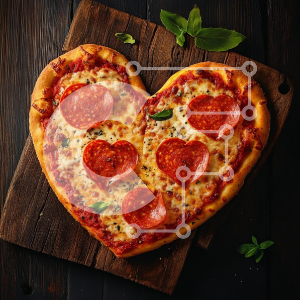 Σετ των 2 Intra Συλλεκτικό Ξύλινο Παζλ Plywood  4mm - Πίτσα σε σχήμα καρδιάς με πεπερόνι και βασιλικό Σε Ξύλινο Κουτί - Διαστάσεις: 10x10 cm – 25 κομμάτια
