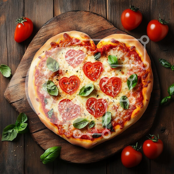 Σετ των 2 Intra Συλλεκτικό Ξύλινο Παζλ Plywood  4mm - Πίτσα σε σχήμα καρδιάς με φρέσκο ​​βασιλικό και ντομάτες Σε Ξύλινο Κουτί - Διαστάσεις: 10x10 cm – 25 κομμάτια