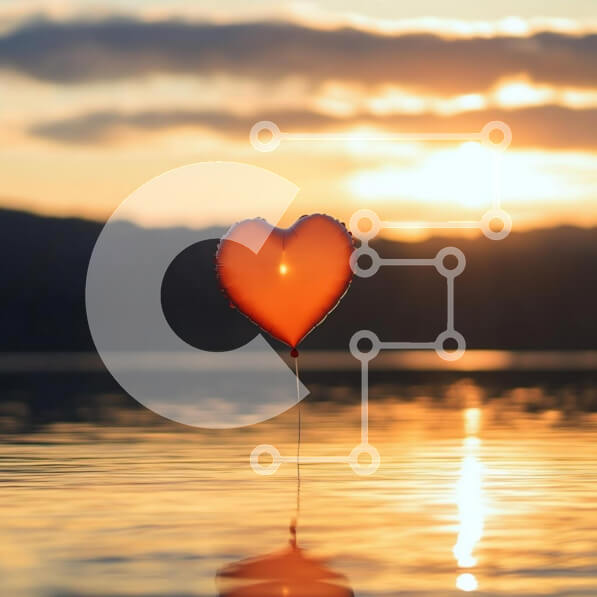 Σετ των 2 Intra Συλλεκτικό Ξύλινο Παζλ Plywood  4mm - Μπαλόνι σε σχήμα καρδιάς στο ηλιοβασίλεμα σε μια λίμνη Σε Ξύλινο Κουτί - Διαστάσεις: 10x10 cm – 25 κομμάτια