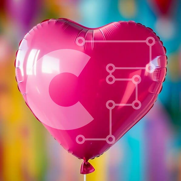 Intra Συλλεκτικό Ξύλινο Παζλ Plywood  4mm - Ζωηρό ροζ καρδιά μπαλόνι σε πολύχρωμο φόντο Σε Ξύλινο Κουτί - Διαστάσεις Puzzle: 10x10 cm – 25 κομμάτια