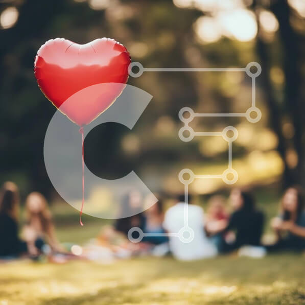 Intra Συλλεκτικό Ξύλινο Παζλ Plywood  4mm - Μπαλόνι καρδιά σε μια συγκέντρωση στο πάρκο Σε Ξύλινο Κουτί - Διαστάσεις Puzzle: 10x10 cm – 25 κομμάτια