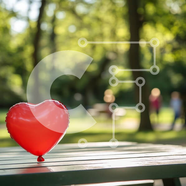 Intra Συλλεκτικό Ξύλινο Παζλ Plywood  4mm - Μπαλόνι σε σχήμα καρδιάς σε ένα πάρκο Σε Ξύλινο Κουτί - Διαστάσεις Puzzle: 10x10 cm – 25 κομμάτια