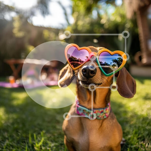 Intra Συλλεκτικό Ξύλινο Παζλ Plywood  4mm - Παιχνιδιάρικο σκυλί με γυαλιά ηλίου σε έναν κήπο Σε Ξύλινο Κουτί - Διαστάσεις: 10x10 cm – 25 κομμάτια