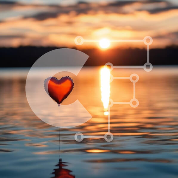 Intra Συλλεκτικό Ξύλινο Παζλ Plywood  4mm - Μπαλόνι σε σχήμα καρδιάς σε μια λίμνη στο ηλιοβασίλεμα Σε Ξύλινο Κουτί - Διαστάσεις: 10x10 cm – 25 κομμάτια