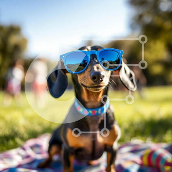 Intra Συλλεκτικό Ξύλινο Παζλ Plywood  4mm - Dachshund με γυαλιά ηλίου σε ένα Sunny Park Σε Ξύλινο Κουτί - Διαστάσεις: 10x10 cm – 25 κομμάτια