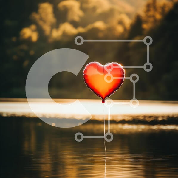 Intra Συλλεκτικό Ξύλινο Παζλ Plywood  4mm - Μπαλόνι σε σχήμα καρδιάς πάνω από το νερό στο ηλιοβασίλεμα Σε Ξύλινο Κουτί - Διαστάσεις: 10x10 cm – 25 κομμάτια