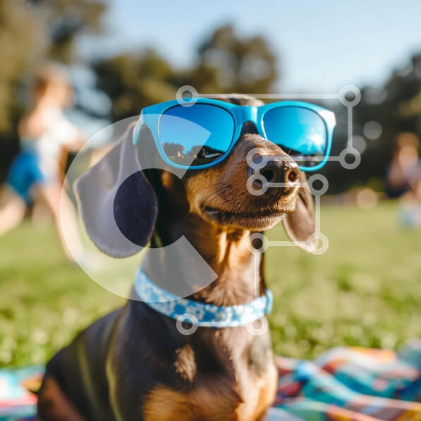 Intra Συλλεκτικό Ξύλινο Παζλ Plywood  4mm - Σκύλος Dachshund με γυαλιά ηλίου σε ένα πάρκο Σε Ξύλινο Κουτί - Διαστάσεις: 10x10 cm – 25 κομμάτια