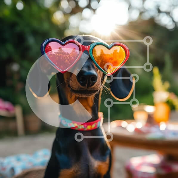 Intra Συλλεκτικό Ξύλινο Παζλ Plywood  4mm - Σκύλος Dachshund που φοράει γυαλιά ηλίου σε σχήμα καρδιάς σε ηλιόλουστο εξωτερικό περιβάλλον Σε Ξύλινο Κουτί - Διαστάσεις: 10x10 cm – 25 κομμάτια