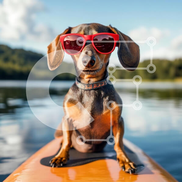 Intra Συλλεκτικό Ξύλινο Παζλ Plywood  4mm - Dachshund στο Paddleboard με γυαλιά ηλίου Σε Ξύλινο Κουτί - Διαστάσεις: 10x10 cm – 25 κομμάτια