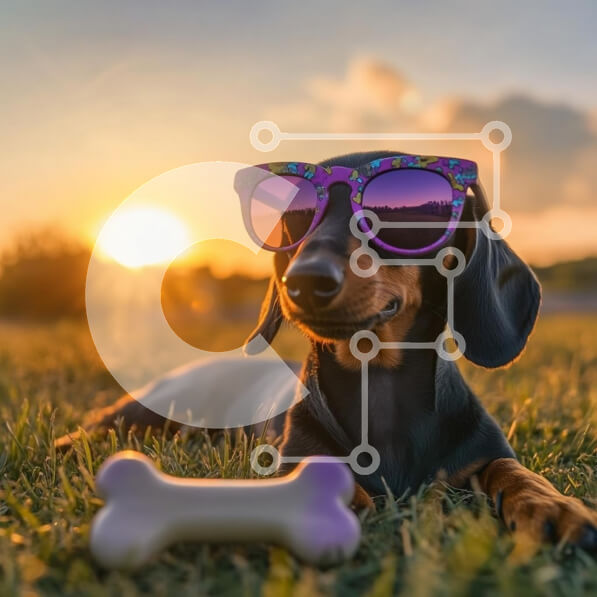 Intra Συλλεκτικό Ξύλινο Παζλ Plywood  4mm - Σκύλος Dachshund με γυαλιά ηλίου στο ηλιοβασίλεμα Σε Ξύλινο Κουτί - Διαστάσεις: 10x10 cm – 25 κομμάτια