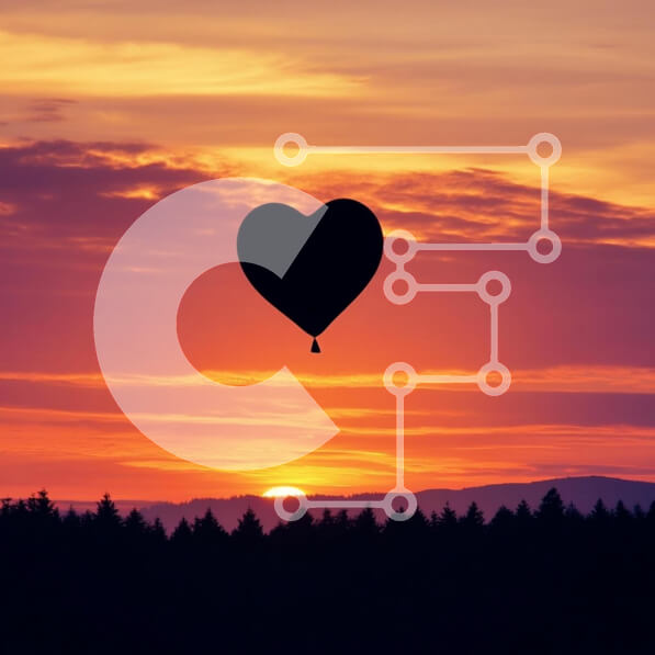 Σετ των 2 Intra Συλλεκτικό Ξύλινο Παζλ Plywood  4mm - Μπαλόνι σε σχήμα καρδιάς στο ηλιοβασίλεμα Σε Ξύλινο Κουτί - Διαστάσεις: 10x10 cm – 25 κομμάτια