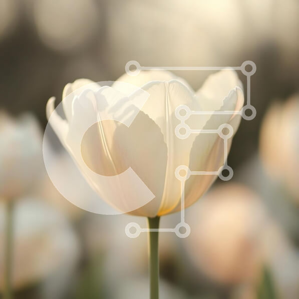 Intra Συλλεκτικό Ξύλινο Παζλ Plywood  4mm - Κοντινό πλάνο μιας λευκής τουλίπας σε απαλό φως Σε Ξύλινο Κουτί - Διαστάσεις: 10x10 cm – 25 κομμάτια