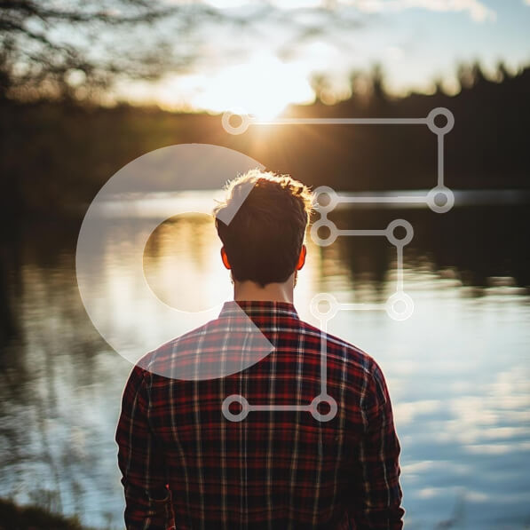 Intra Συλλεκτικό Ξύλινο Παζλ Plywood  4mm - Πρόσωπο που παρακολουθεί το ηλιοβασίλεμα δίπλα στη λίμνη Σε Ξύλινο Κουτί - Διαστάσεις: 10x10 cm – 25 κομμάτια